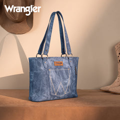 WG219-8317  Wrangler "W" Stitch Water Repellent Denim Pocket Zippered Tote Bag- Jean