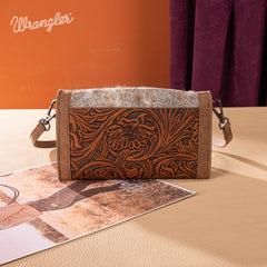 WG252-C012  Wrangler Genuine Cowhide Wallet/Wristlet/Crossbody Bag - Brown