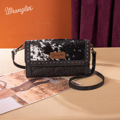 WG252-C012  Wrangler Genuine Cowhide Wallet/Wristlet/Crossbody Bag - Black