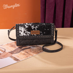 WG252-C012  Wrangler Genuine Cowhide Wallet/Wristlet/Crossbody Bag - Black
