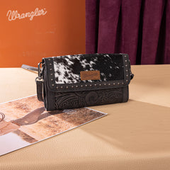 WG252-C012  Wrangler Genuine Cowhide Wallet/Wristlet/Crossbody Bag - Black
