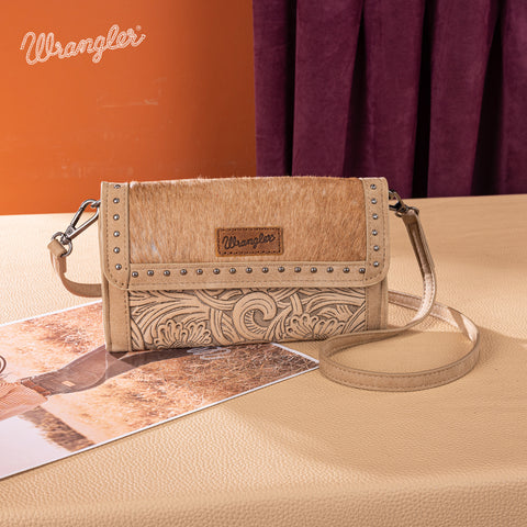 WG252-C012  Wrangler Genuine Cowhide Wallet/Wristlet/Crossbody Bag -Tan