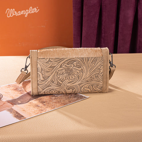 WG252-C012  Wrangler Genuine Cowhide Wallet/Wristlet/Crossbody Bag -Tan