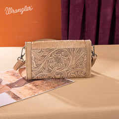 WG252-C012  Wrangler Genuine Cowhide Wallet/Wristlet/Crossbody Bag -Tan