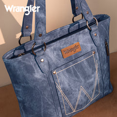 WG219-8317  Wrangler "W" Stitch Water Repellent Denim Pocket Zippered Tote Bag- Jean