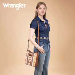WG313-2003   Wrangler Sherpa Aztec Canvas Crossbody - Brown