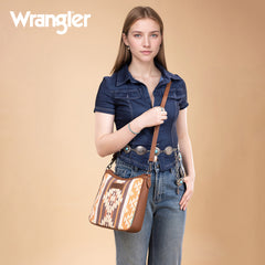 WG313-2003   Wrangler Sherpa Aztec Canvas Crossbody - Brown