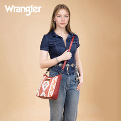 WG313-2003   Wrangler Sherpa Aztec Canvas Crossbody - Burgundy