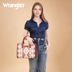 WG313-8119  Wrangler Sherpa Aztec Canvas Tote/Crossbody - Burgundy