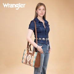 WG313-8119  Wrangler Sherpa Aztec Canvas Tote/Crossbody - Brown