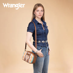 WG313-8365   Wrangler Sherpa Aztec Canvas Crossbody - Brown