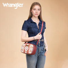WG313-8365   Wrangler Sherpa Aztec Canvas Crossbody - Burgundy