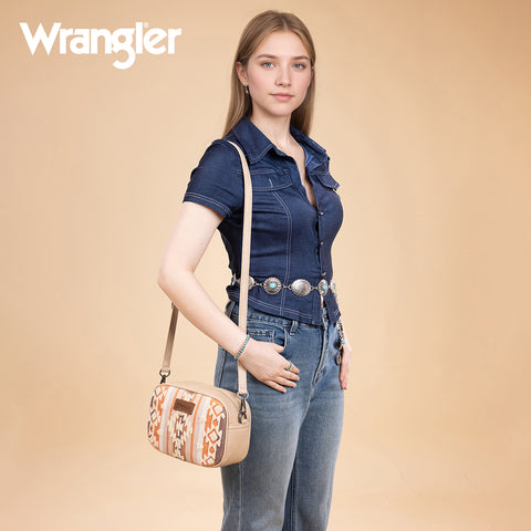 WG313-8365   Wrangler Sherpa Aztec Canvas Crossbody - Tan
