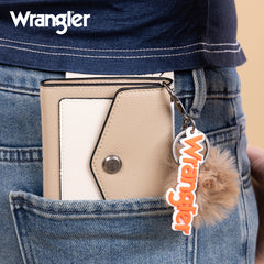 WG274-W079   Wrangler Tri-Fold Wallet with Keyring Pom Pom - Khaki-Tan