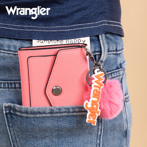 WG274-W079   Wrangler Tri-Fold Wallet with Keyring Pom Pom - Peach
