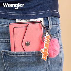 WG274-W079   Wrangler Tri-Fold Wallet with Keyring Pom Pom - Peach