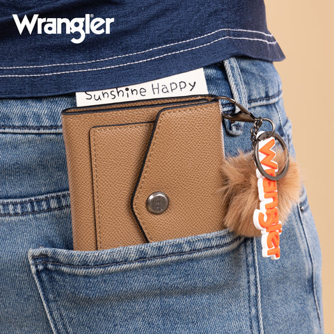 WG274-W079   Wrangler Tri-Fold Wallet with Keyring Pom Pom - Dark Khaki