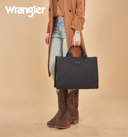 WG390-8110  Wrangler Structured Work Tote/Large Carry-All Tote/Crossbody with Pouch - Black