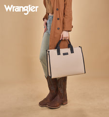 WG390-8110  Wrangler Structured Work Tote/Large Carry-All Tote/Crossbody with Pouch - Black-Beige