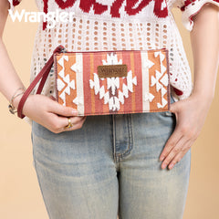 WG313-181  Wrangler Sherpa Aztec Canvas  Clutch - Burgundy