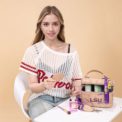 NC-LSU007KH    Louisiana State University Vanity Top Handle-Bag -Khaki