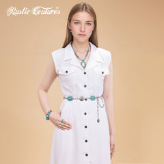 RCB-03-115TQ   Rustic Couture Western Turquoise Bead Concho Link Chain Belt
