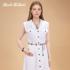 RCB-03-113WH   Rustic Couture Western White Bead Concho Link Chain Belt