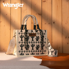 WG206-8122S  Wrangler Cactus Print Rope Tote/Crossbody -Beige