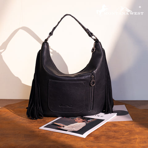 MWF1007G-9360 Montana West Fringe Collection Concealed Carry Hobo/Crossbody -Black