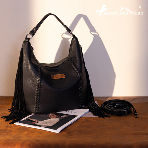MWF1007G-9360 Montana West Fringe Collection Concealed Carry Hobo/Crossbody -Black