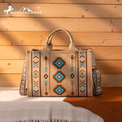 MW1333-8113 Montana West Aztec Retro Arrows Dual Sided Print Large Tote/Crossbody-Tan