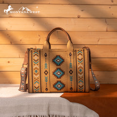 MW1333-8113 Montana West Aztec Retro Arrows Dual Sided Print Large Tote/Crossbody-Brown