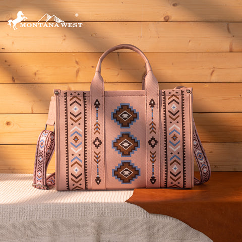 MW1333-8113 Montana West Aztec Retro Arrows Dual Sided Print Large Tote/Crossbody-Pink