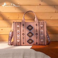 MW1333-8113 Montana West Aztec Retro Arrows Dual Sided Print Large Tote/Crossbody-Pink