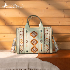 MW1333-8113 Montana West Aztec Retro Arrows Dual Sided Print Large Tote/Crossbody-Green