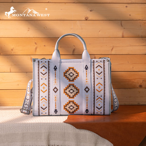MW1333-8113 Montana West Aztec Retro Arrows Dual Sided Print Large Tote/Crossbody-Jean