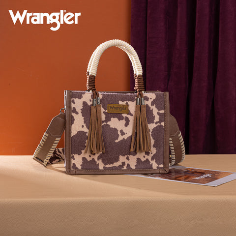 PRE-ORDER WG386-8120S  Wrangler Cow Print Tote/Crossbody -Light Coffee