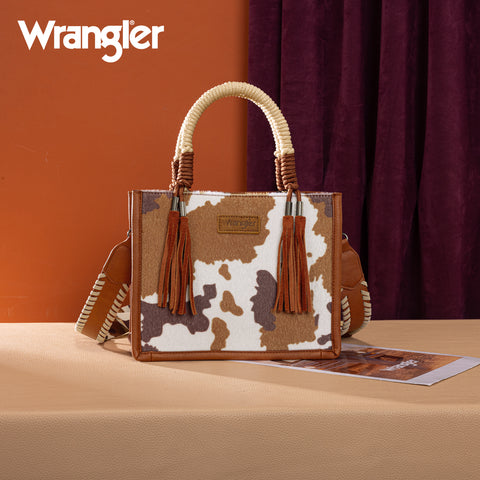 PRE-ORDER WG386-8120S  Wrangler Cow Print Tote/Crossbody -Brown