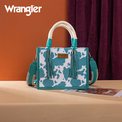 PRE-ORDER WG386-8120S  Wrangler Cow Print Tote/Crossbody -Turquoise