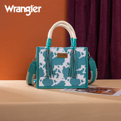 PRE-ORDER WG386-8120S  Wrangler Cow Print Tote/Crossbody -Turquoise