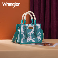 PRE-ORDER WG386-8120S  Wrangler Cow Print Tote/Crossbody -Turquoise