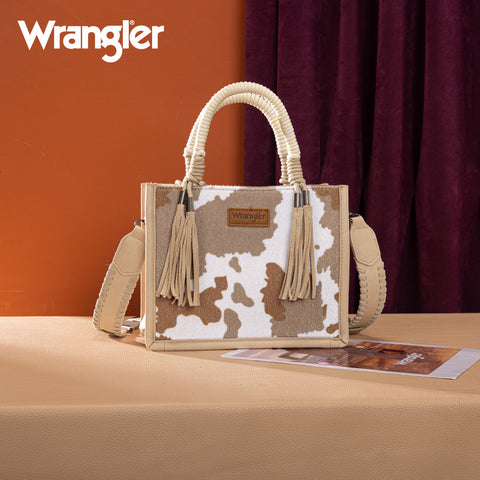 WG386-8120S  Wrangler Cow Print Tote/Crossbody -Tan