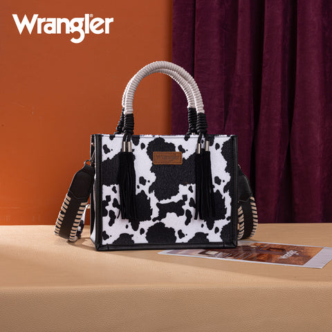 PRE-ORDER WG386-8120S  Wrangler Cow Print Tote/Crossbody -Black