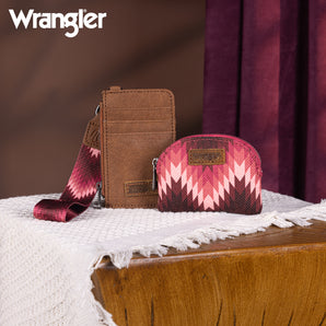WG2211-W0051 Wrangler Southwestern Art Print Dual Pouch Wristlet - Dark Pink