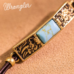 WGW-1119G-TQ Wrangler Gold Western Natural Stone Engraved Bracelet -Turquoise