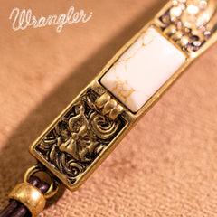 WGW-1119G-BG Wrangler Gold Western Natural Stone Engraved Bracelet -Beige