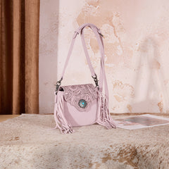 MW1366-8360DPK  Montana West Embossed Fringe Mini Crossbody -Dark Pink