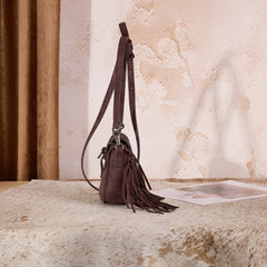 MW1366-8360CF   Montana West Embossed Fringe Mini Crossbody -Coffee