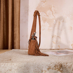 MW1366-8360BR   Montana West Embossed Fringe Mini Crossbody -Brown