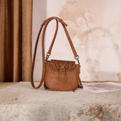 MW1366-8360BR   Montana West Embossed Fringe Mini Crossbody -Brown